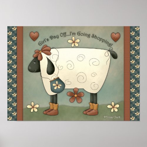 Prim Country Whimsical Sheep Poster