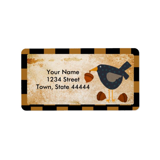Prim Crow and Acorns Thanksgiving Address Labels (Front)
