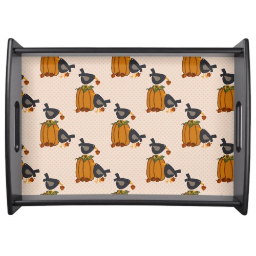 Prim Crows and Pumpkins Large Serving Tray Black Serving Tray