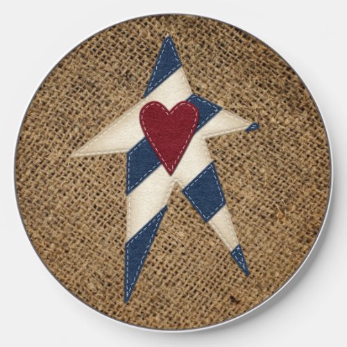 Prim Felt Look Star with Stitching Faux Burlap Wireless Charger