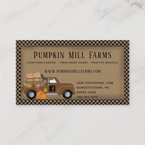 PRIM PUMPKIN FARM VINTAGE TRUCK COUNTRY  BUSINESS CARD