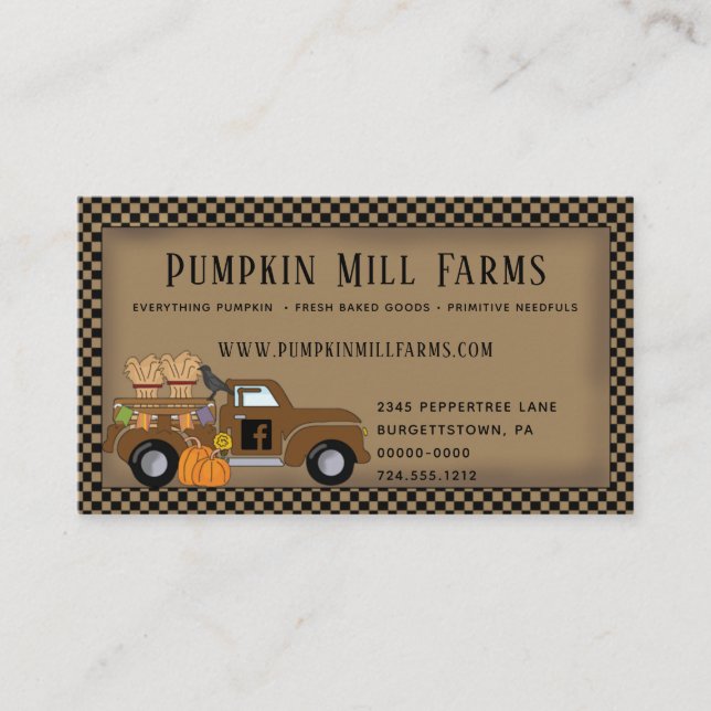 PRIM PUMPKIN FARM VINTAGE TRUCK COUNTRY  BUSINESS CARD (Front)
