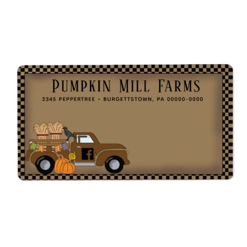 PRIM PUMPKIN FARM VINTAGE TRUCK COUNTRY SHIPPING  LABEL