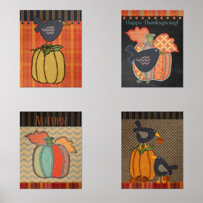 Prim Pumpkins and Crow Thanksgiving Fall Folk Art 