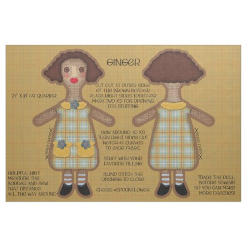 Prim Rag Doll Soft Stuffed Cut and Sew Kit Fabric