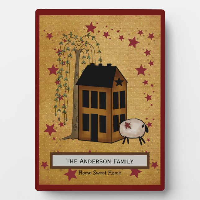 Prim Sheep and Saltbox Name Plaque (Front)