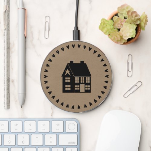 Prim Style House and Hearts Circle Wireless Charger