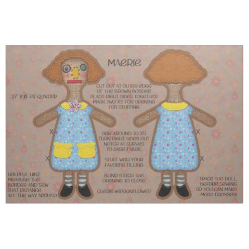 Prim Style Soft Doll Toy Cut and Sew Kit Fabric