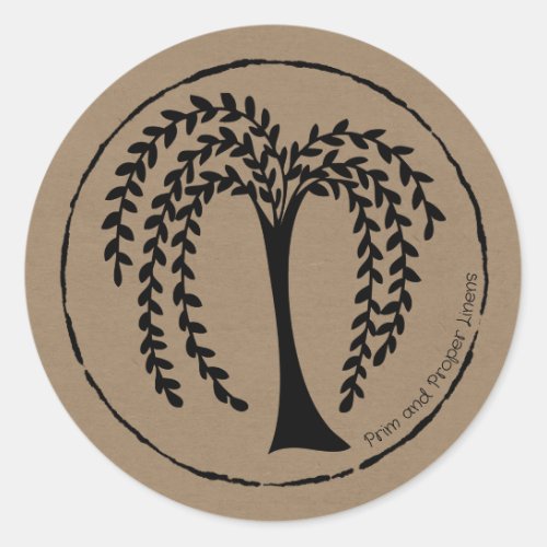 Prim Style Willow Tree Black Organic Frame Classic Round Sticker