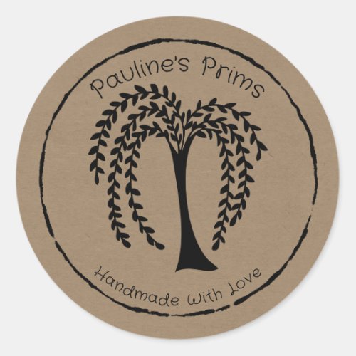 Prim Willow Tree Silhouette For Handmade Crafts  Classic Round Sticker