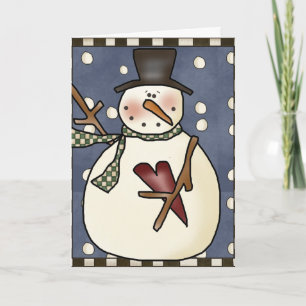 Prim Winter Snowman Greeting Card design2