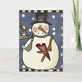 Prim Winter Snowman Greeting Card design2