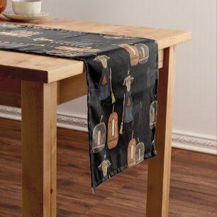 Prim Witch, Cat and Pumpkins Halloween Short Table Runner