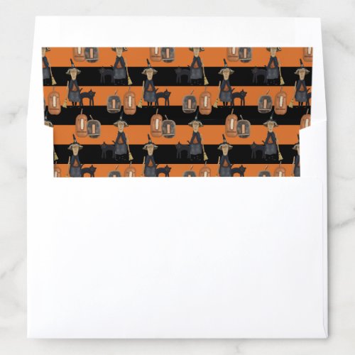 Prim Witch Cat Pumpkins  Halloween Envelope Liner