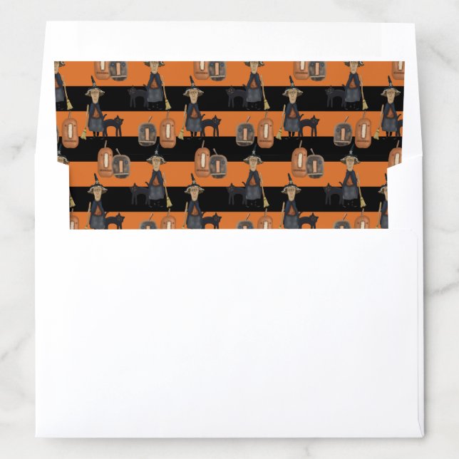 Prim Witch, Cat, Pumpkins | Halloween Envelope Liner (In Envelope)