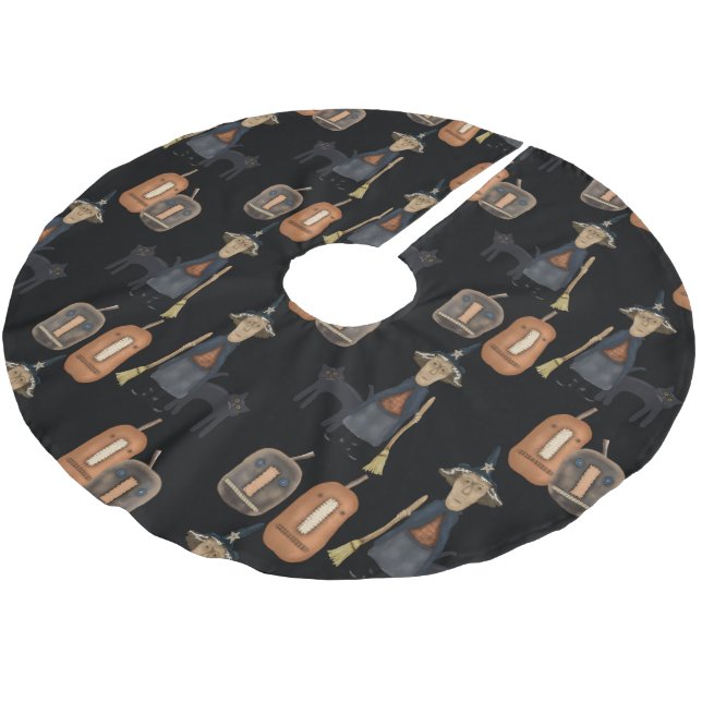 Prim Witch with Broom Halloween Brushed Polyester Tree Skirt (Angled)