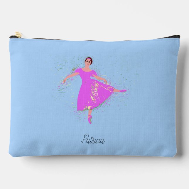 Prima Ballerina Dancer Pink Dress Personalized Accessory Pouch (Front)
