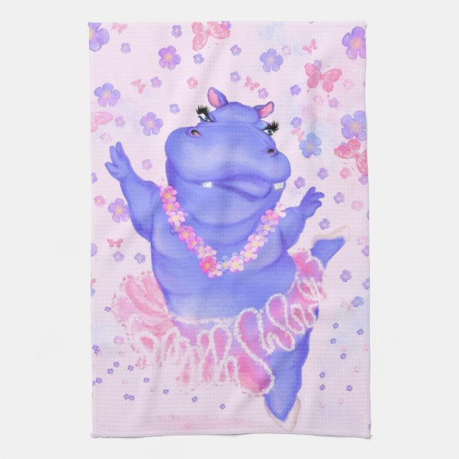 Prima Ballerina Hippo - Add Your Name / Text Kitchen Towel (Vertical)