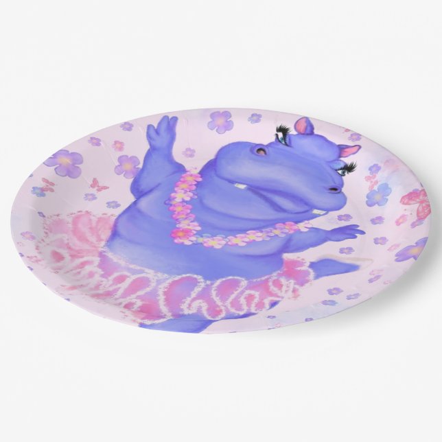 Prima Ballerina Hippo - Add Your Name / Text Paper Plates (Angled)