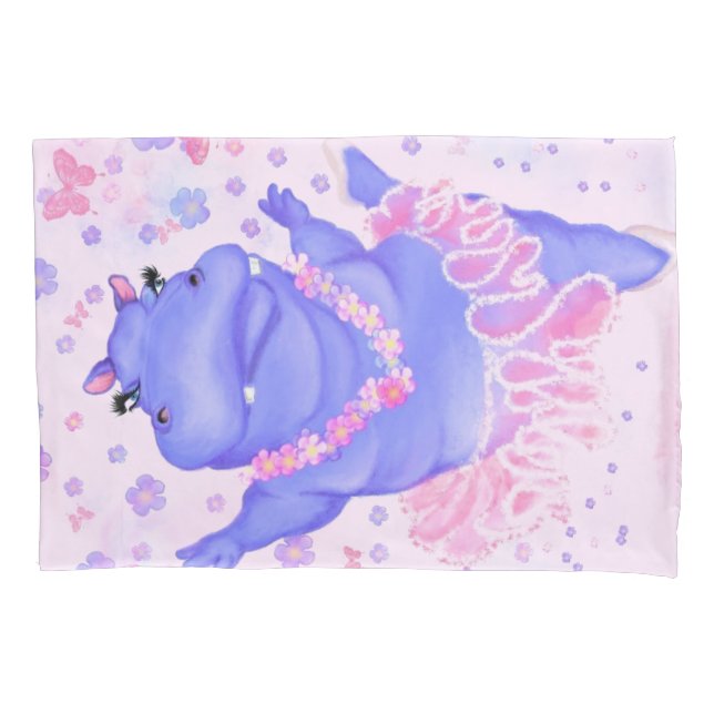 Prima Ballerina Hippo - Add Your Name / Text Pillow Case (Front)