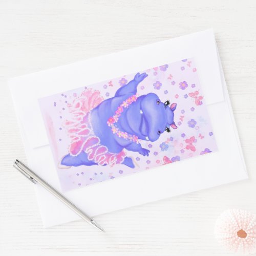 Prima Ballerina Hippo _ Add Your Name  Text Rectangular Sticker