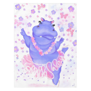 Prima Ballerina Hippo - Add Your Name / Text Tablecloth