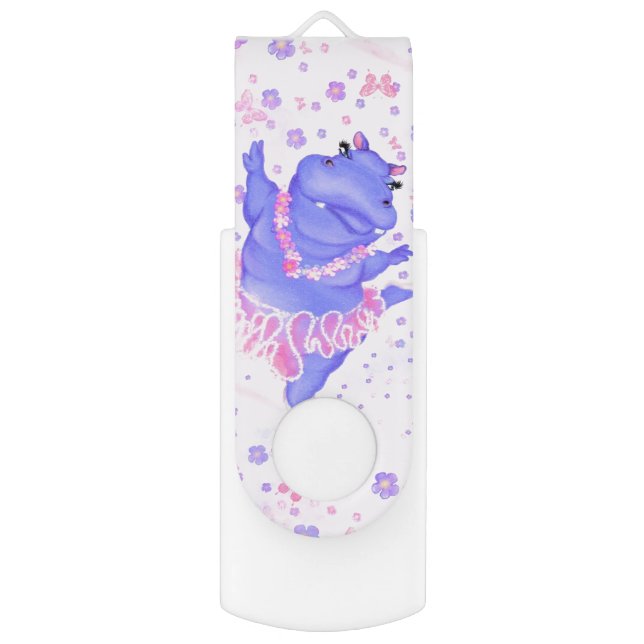 Prima Ballerina Hippo - Add Your Picture / Text Flash Drive (Back (Vertical))