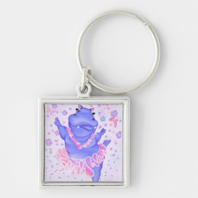 Prima Ballerina Hippo - Add Your Picture / Text Keychain (Front)