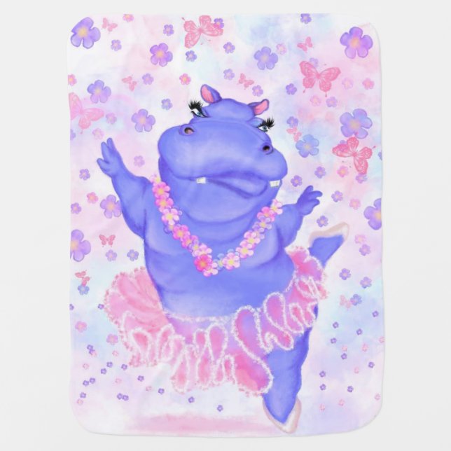 Prima Ballerina Hippo - Happy Dancer Baby Blanket (Front)