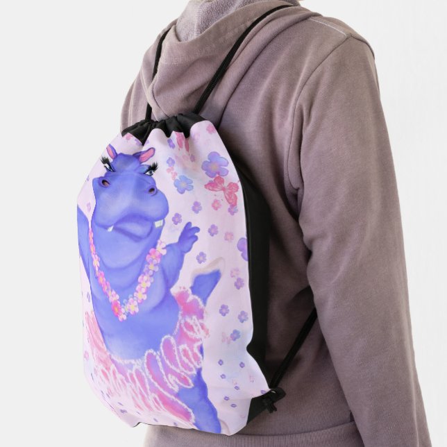 Prima Ballerina Hippo - Happy Dancer Drawstring Bag (Insitu)