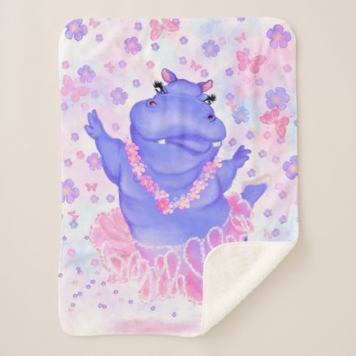 Prima Ballerina Hippo _ Happy Dancer Sherpa Blanket