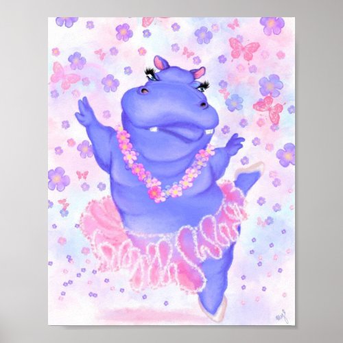 Prima Ballerina Hippo Poster Painting _ Your Text