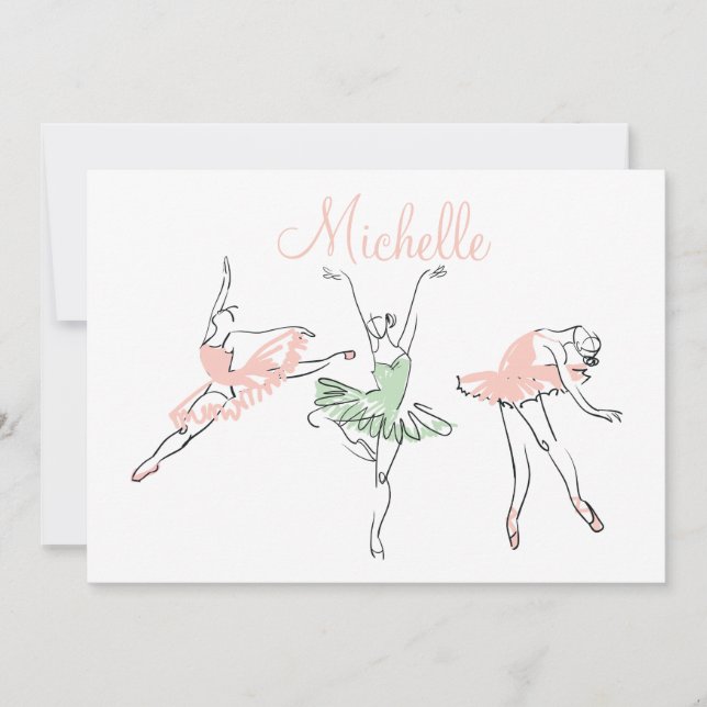Prima Ballerina Personalized Stationery Note Card (Front)