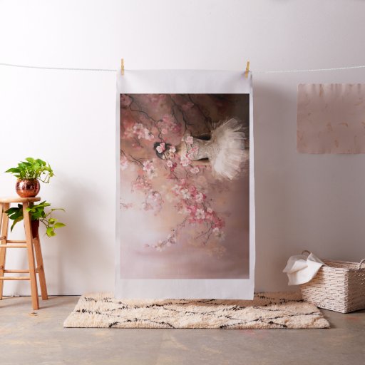 Prima Ballerina Pink Floral Blossoms Portrait Art Fabric