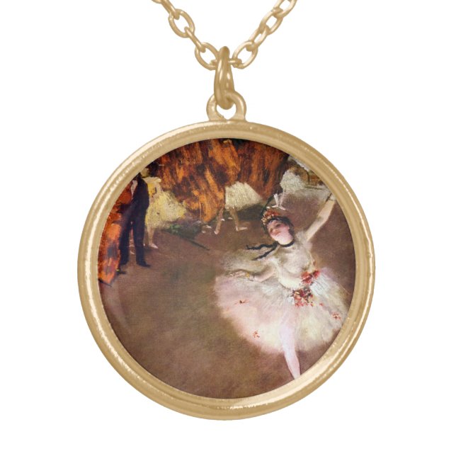 Prima Ballerina, Rosita Mauri by Edgar Degas Gold Plated Necklace (Front)