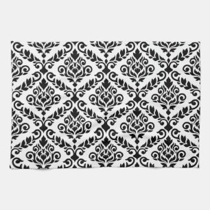 Prima Damask Big Ptn Black on White Towel