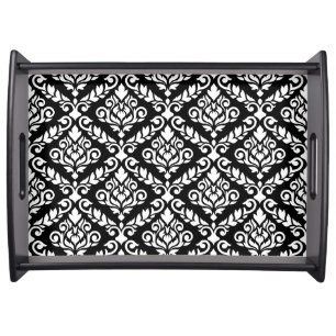 Prima Damask Big Ptn White on Black Serving Tray