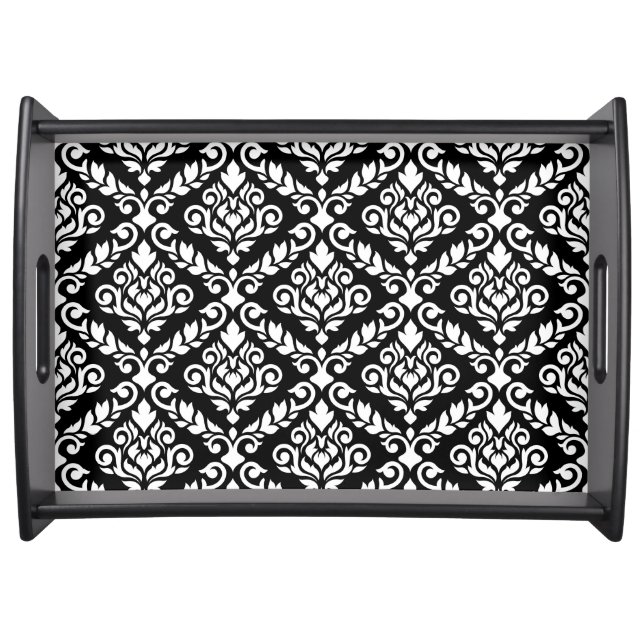 Prima Damask Big Ptn White on Black Serving Tray (Front)