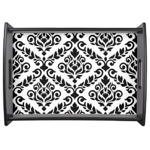 Prima Damask Lg Ptn Black on White Serving Tray