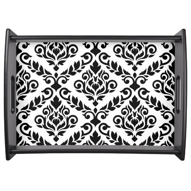 Prima Damask Lg Ptn Black on White Serving Tray (Front)