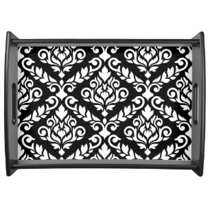 Prima Damask Lg Ptn White on Black Serving Tray