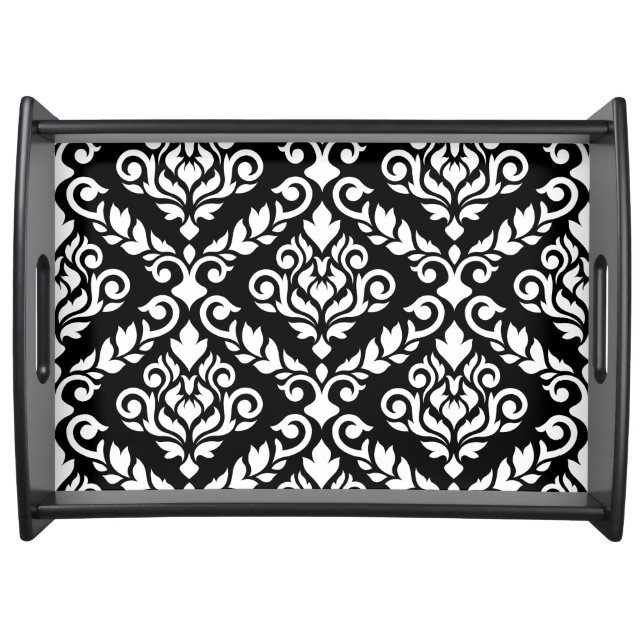 Prima Damask Lg Ptn White on Black Serving Tray (Front)