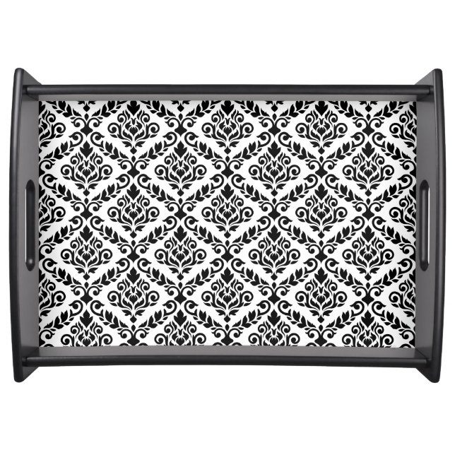 Prima Damask Pattern Black on White Serving Tray (Front)