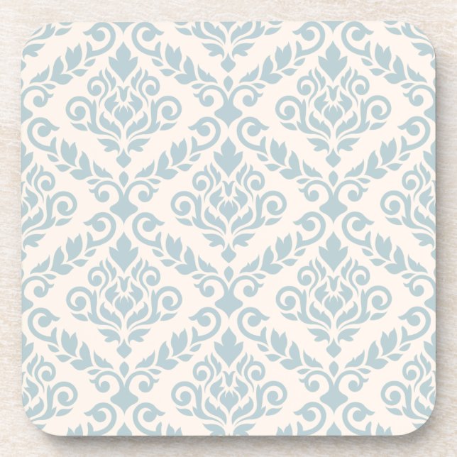 Prima Damask Pattern Blue on Cream Beverage Coaster (Front)