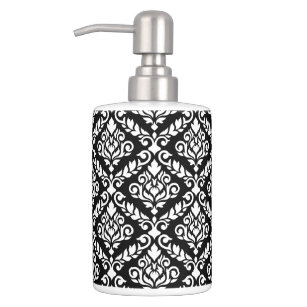 Black Damask Bath Accessory Sets Zazzle Prima Damask Pattern White On Black Soap Dispenser And Toothbrush Holder