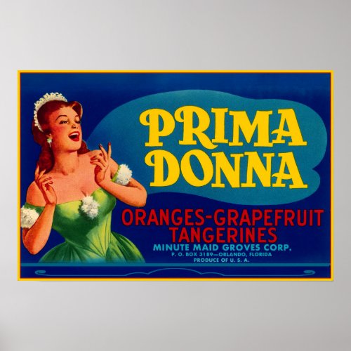 Prima Donna Oranges packing label Poster