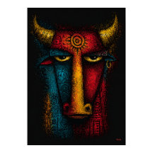 Primal Bull Totem Abstract Art – Expressionist