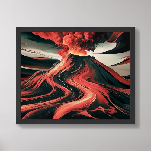 Primal Fury Abstract Volcanic Eruption Landscape Framed Art