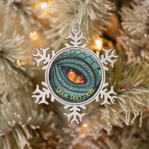 Primal Reptile Predator Eye Snowflake Pewter Christmas Ornament