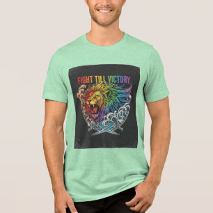 Primal Triumph: Multi-Color Lion & Crossed Swords Tri-Blend Shirt